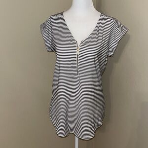 Express black and white stripe top with gold zip XS
